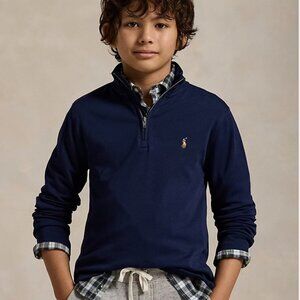 NWOT Boys polo half zip. Navy. Beautiful. Never worn. Size 10-12.